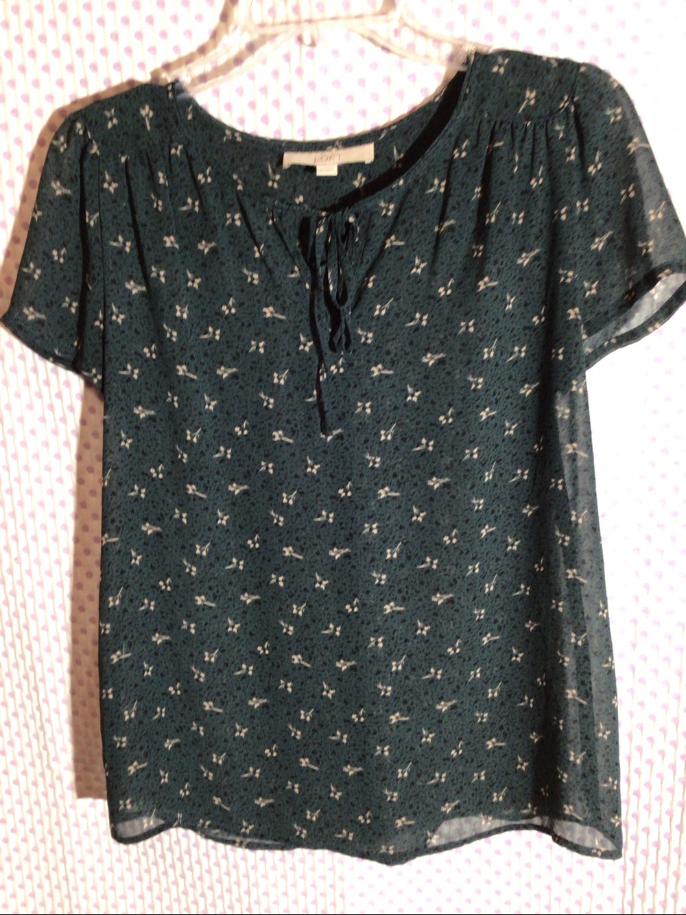 Loft green floral chiffon short sleeve blouse